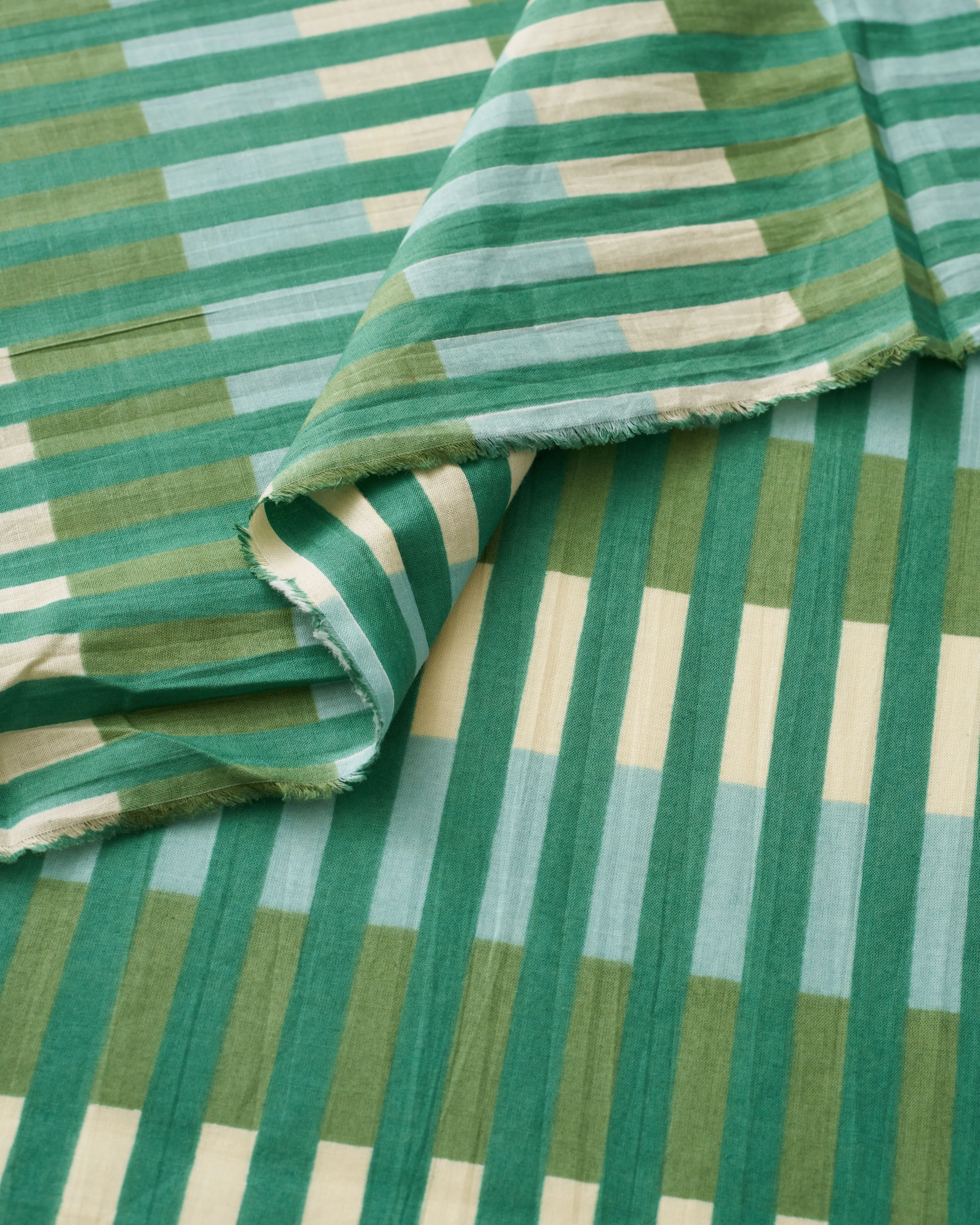 Asparagus Multi Stripe Block Print Cotton - Image 2