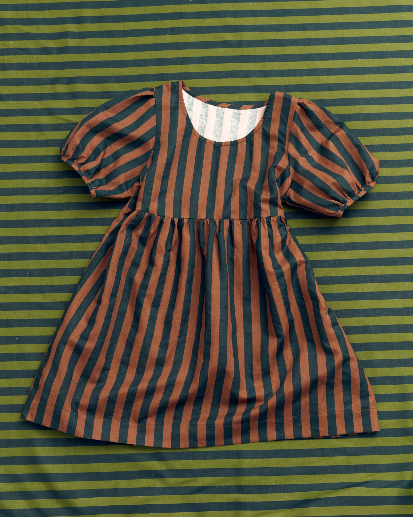 Green and Navy Cotton Linen Stripe - Image 6
