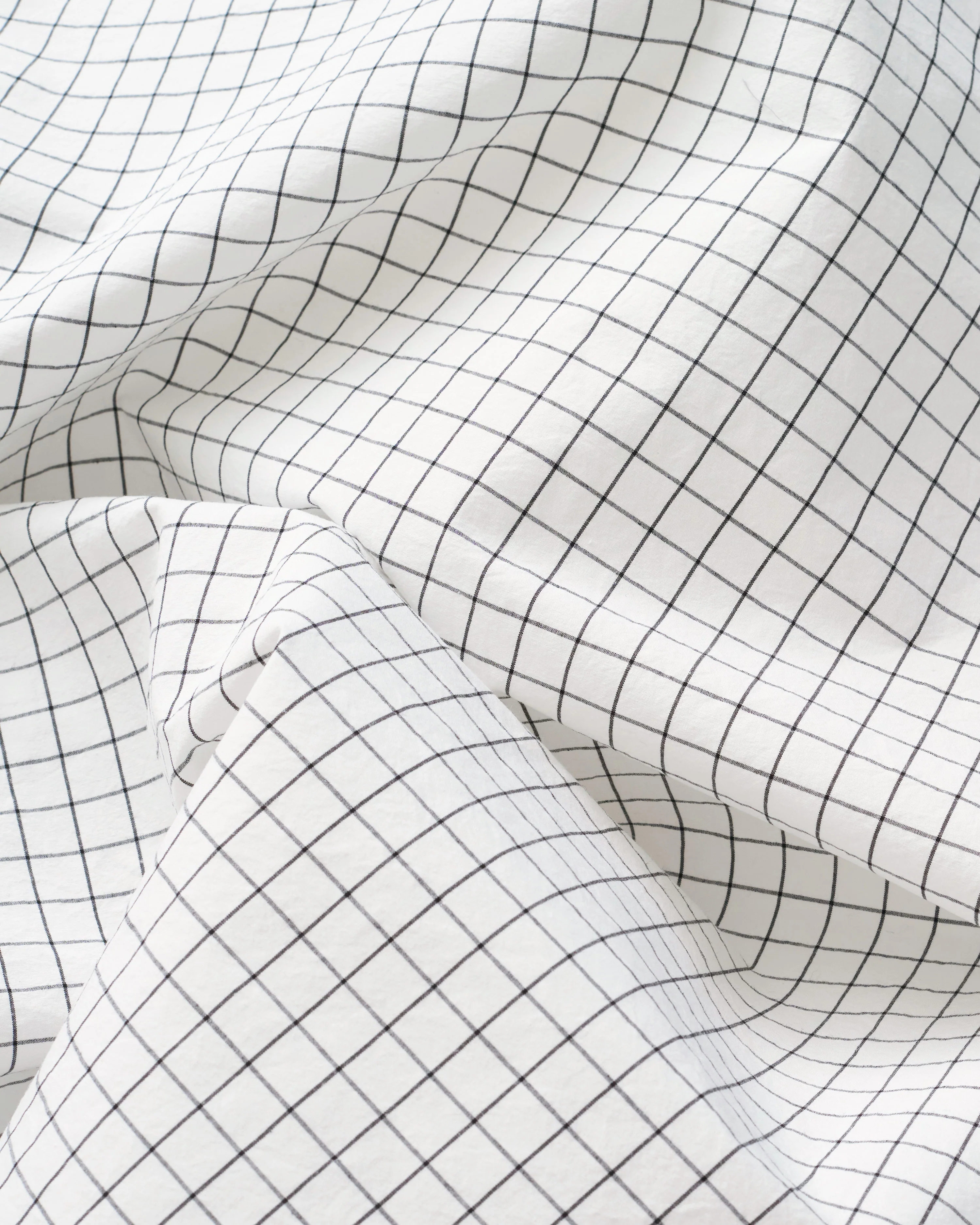 Black and White Check Tumbled Luxury Cotton Linen