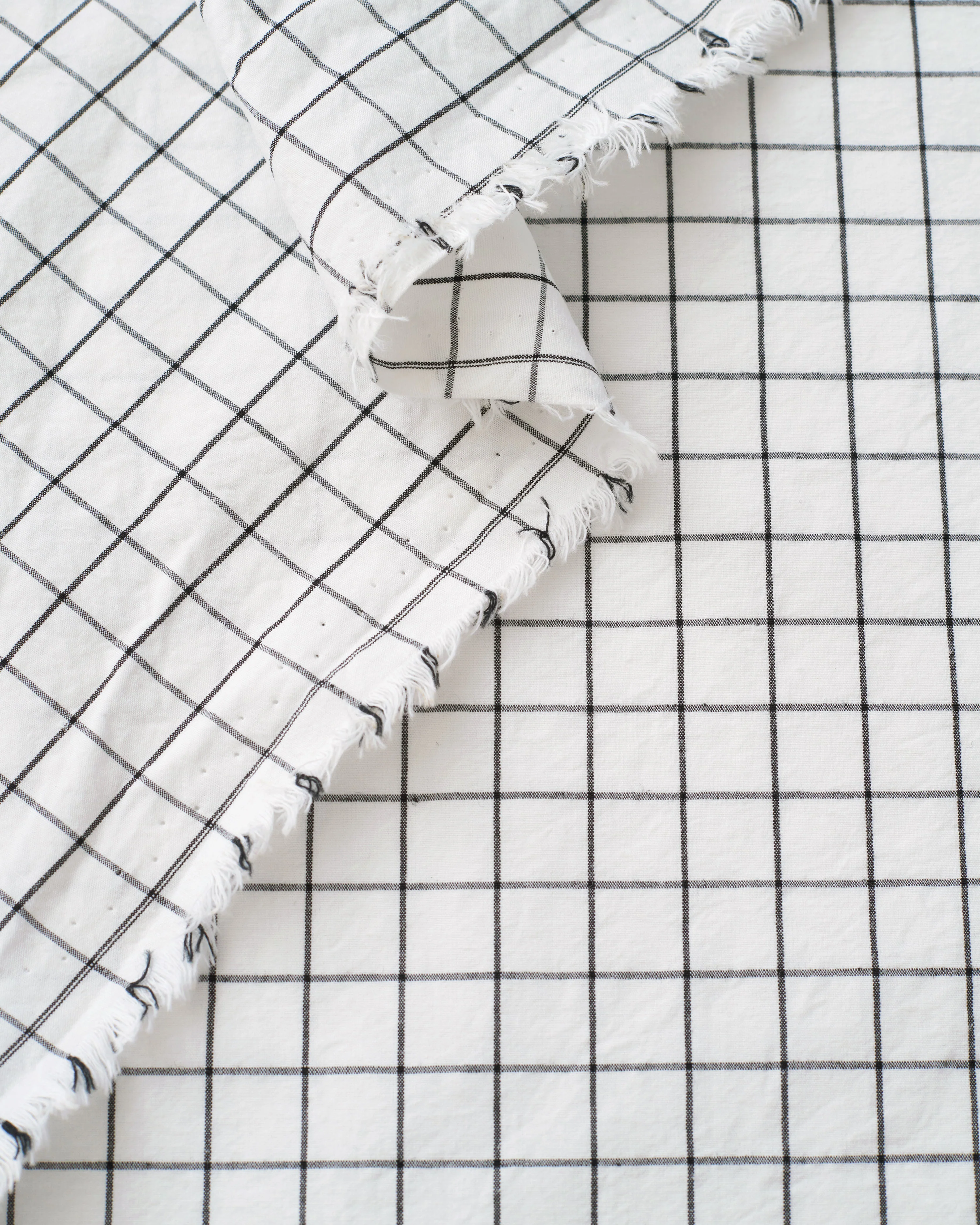 Black and White Check Tumbled Luxury Cotton Linen - Image 3