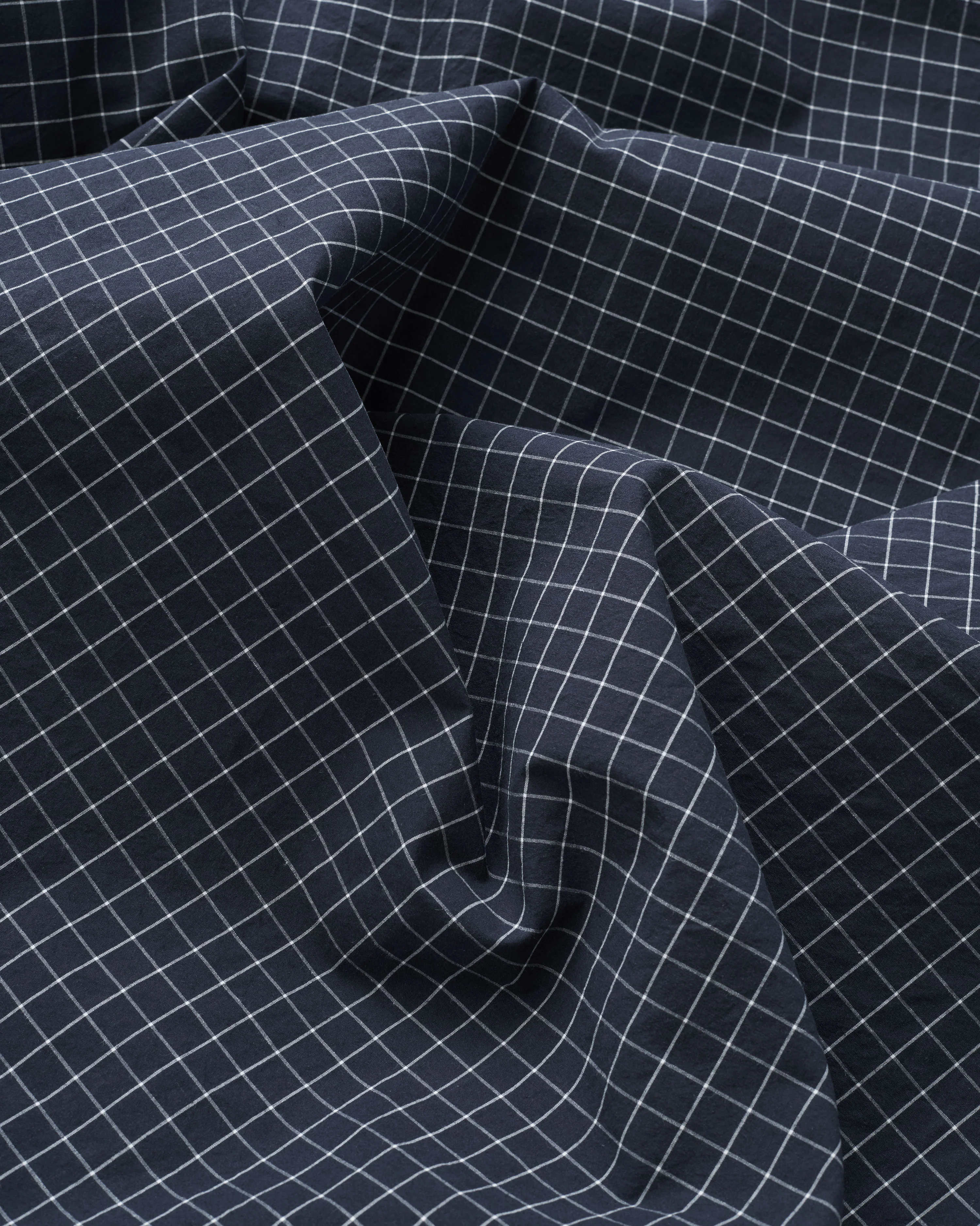 Navy Check Tumbled Luxury Cotton Linen