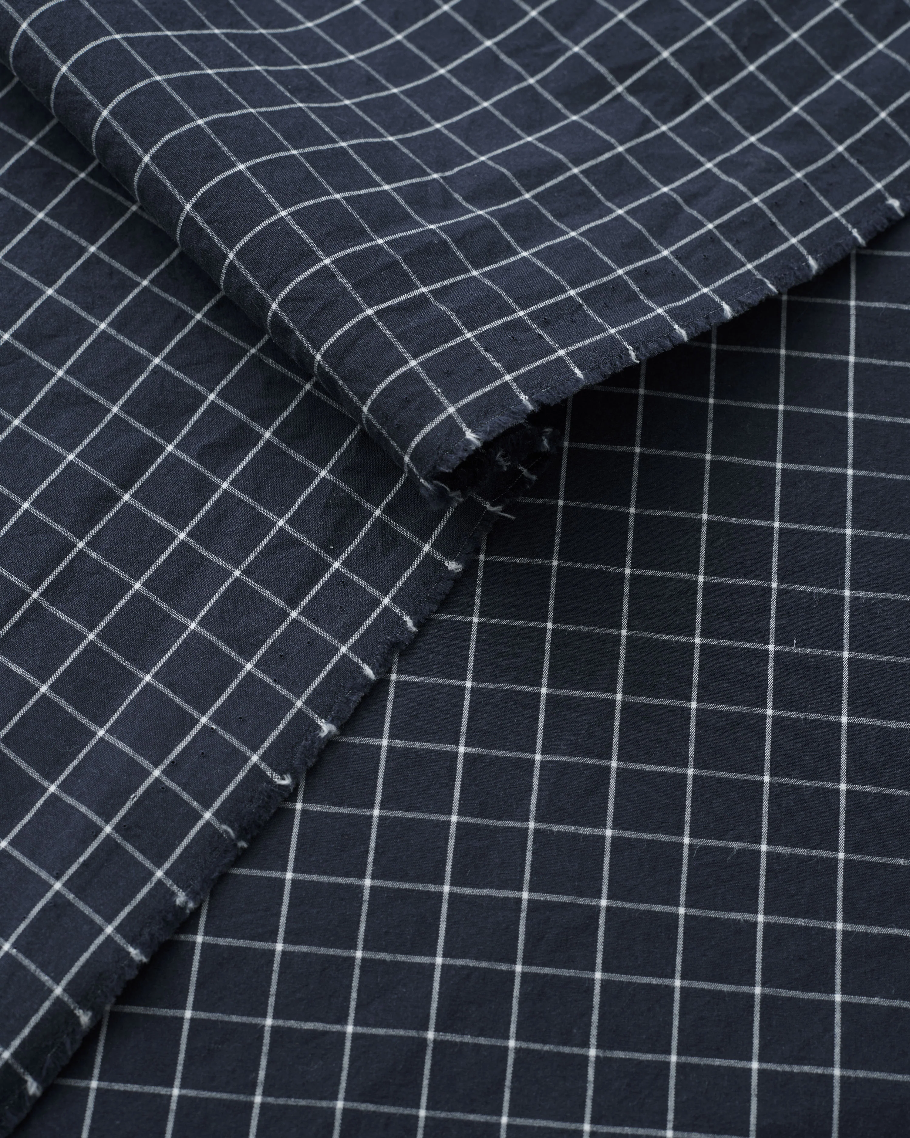 Navy Check Tumbled Luxury Cotton Linen - Image 3