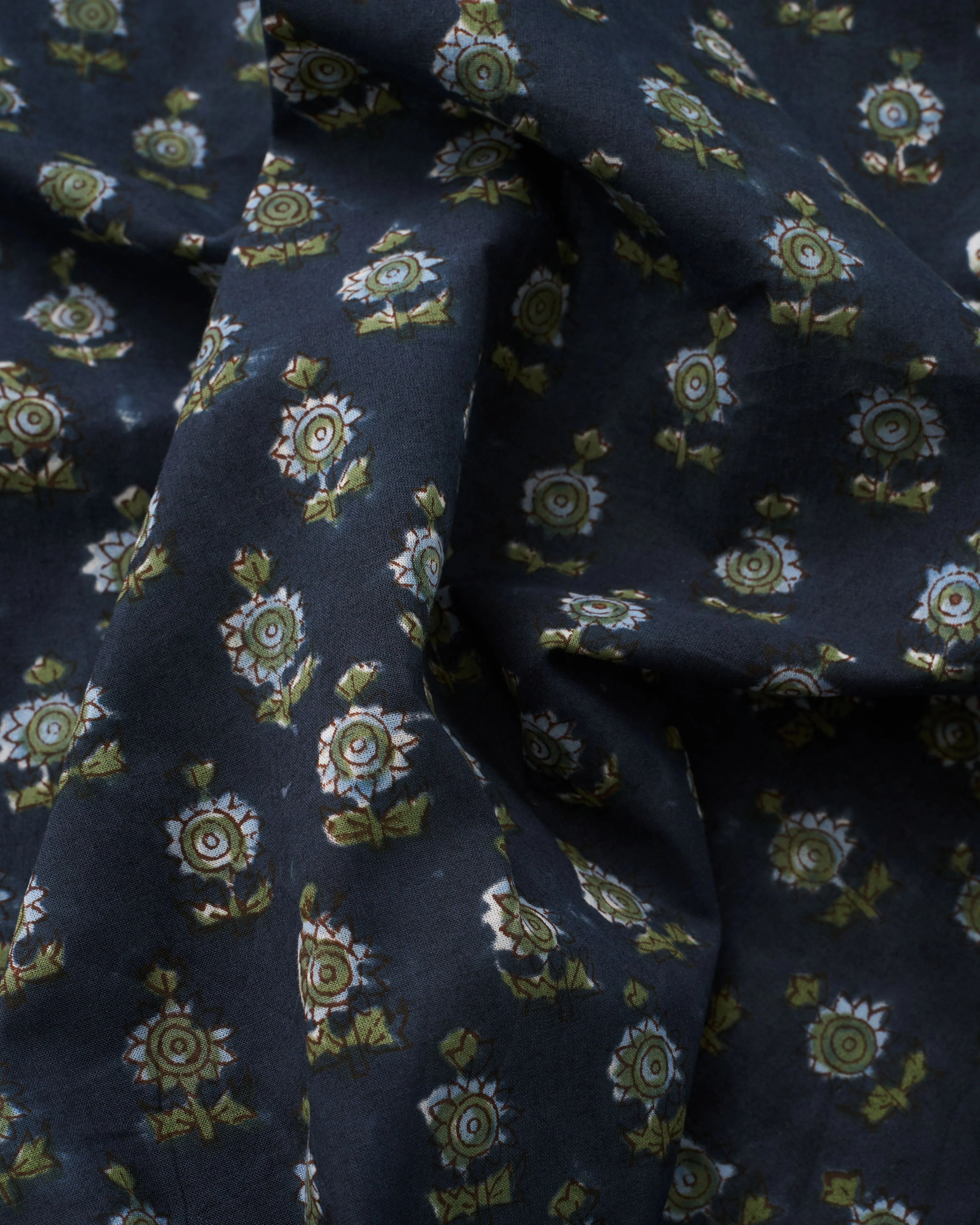 Deep Blue Bloom Block Print Cotton