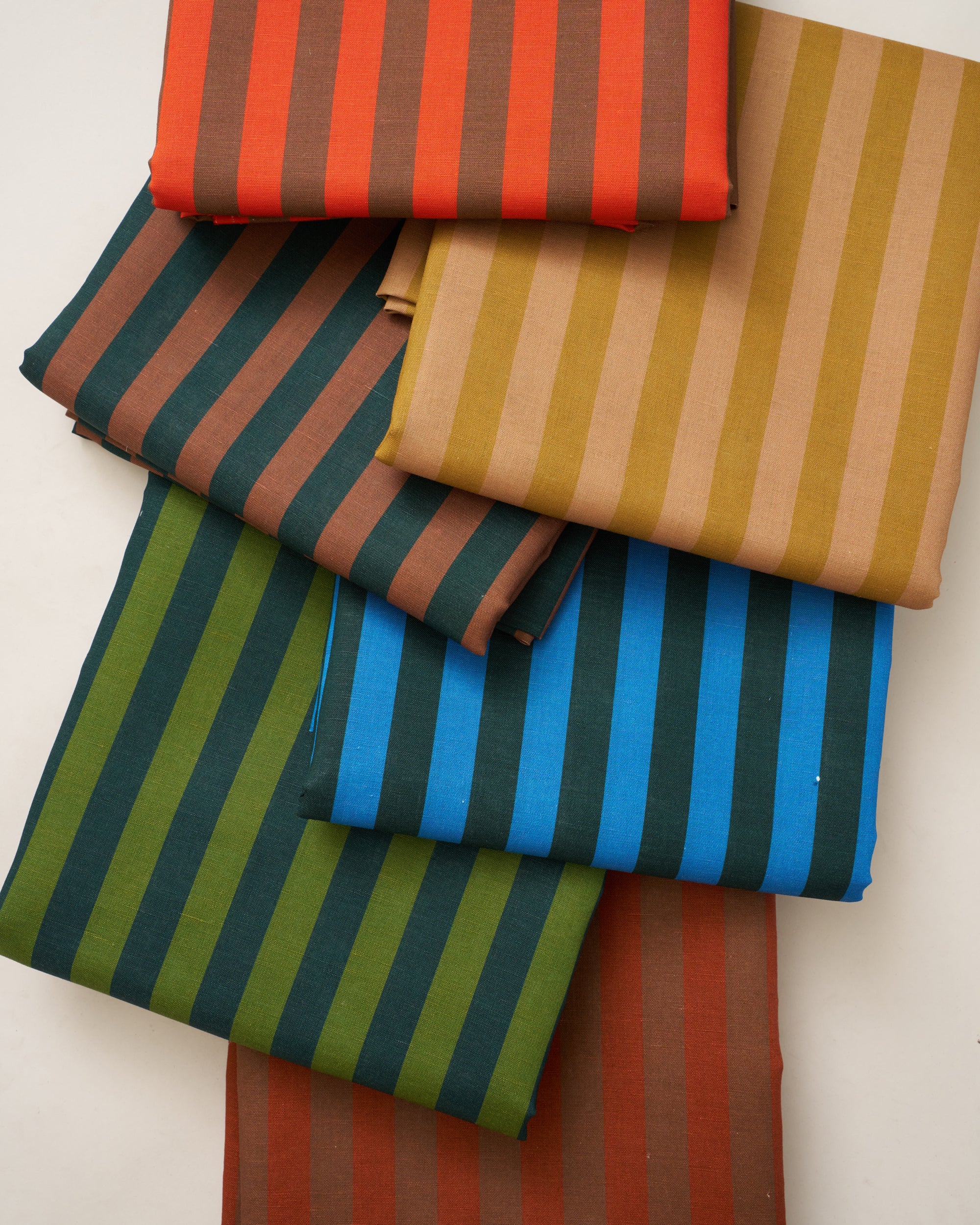Deep Green and Blue Cotton Linen Stripe - Image 4