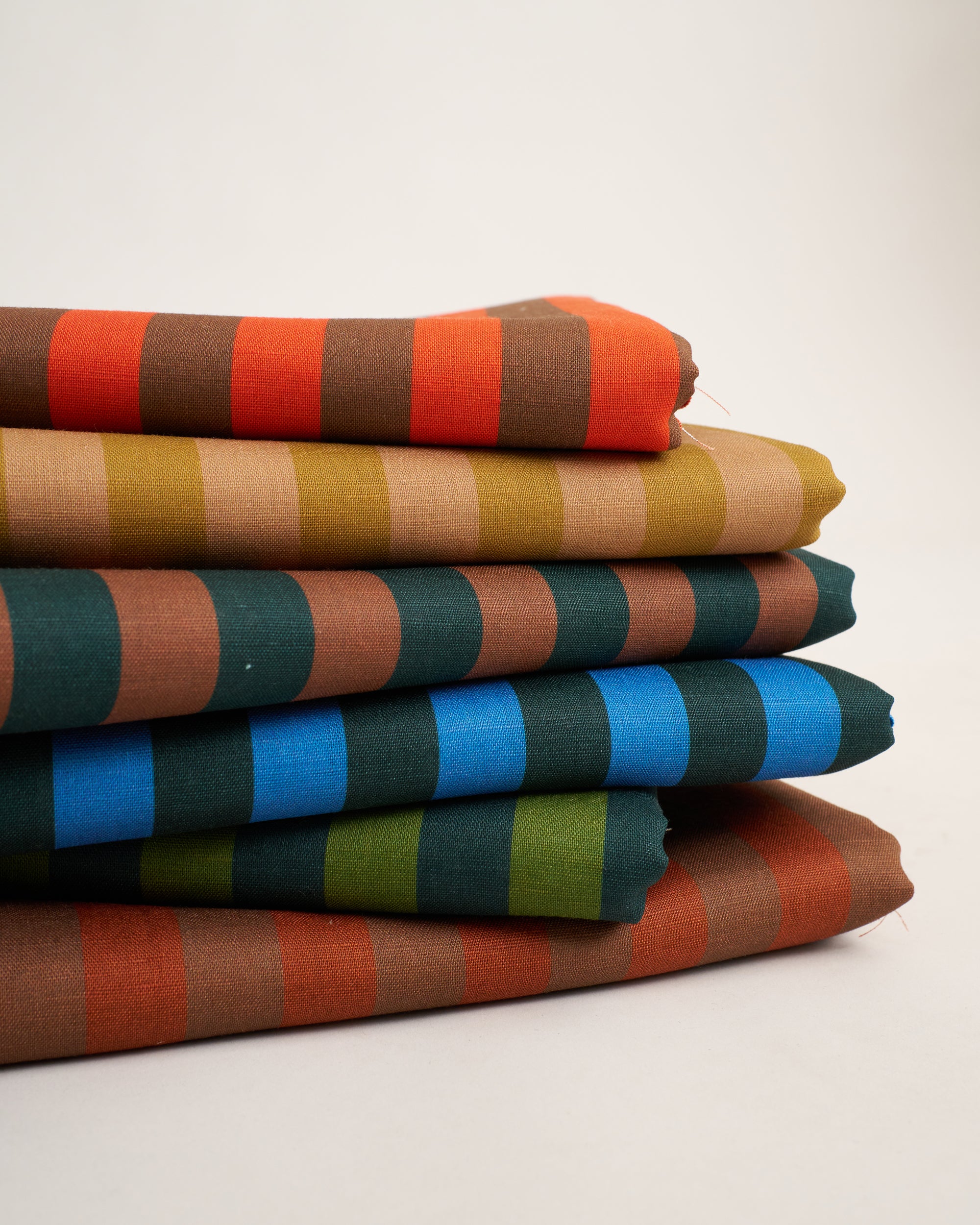 Deep Green and Blue Cotton Linen Stripe - Image 5