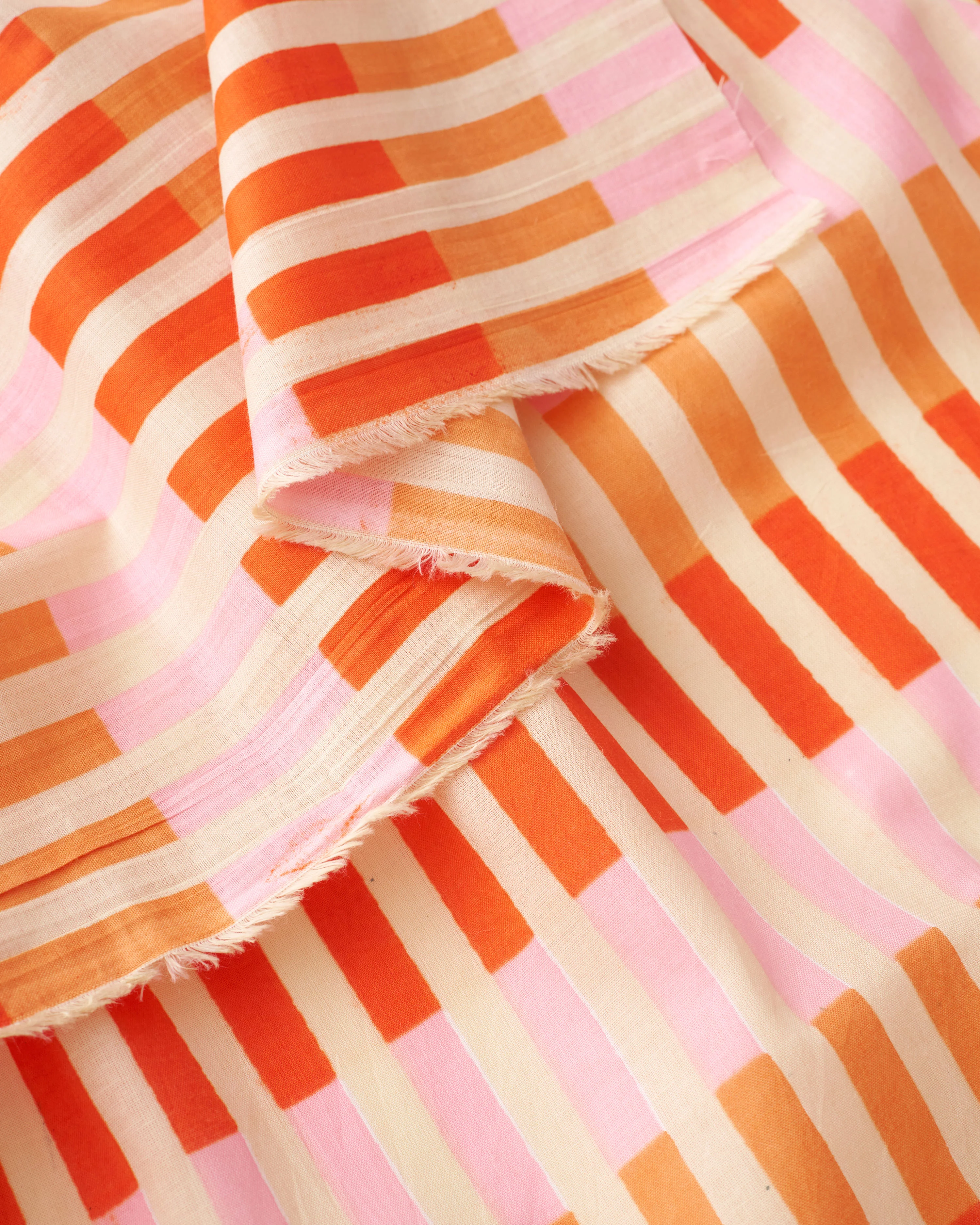 Grapefruit Multi Stripe Block Print Cotton - Image 3