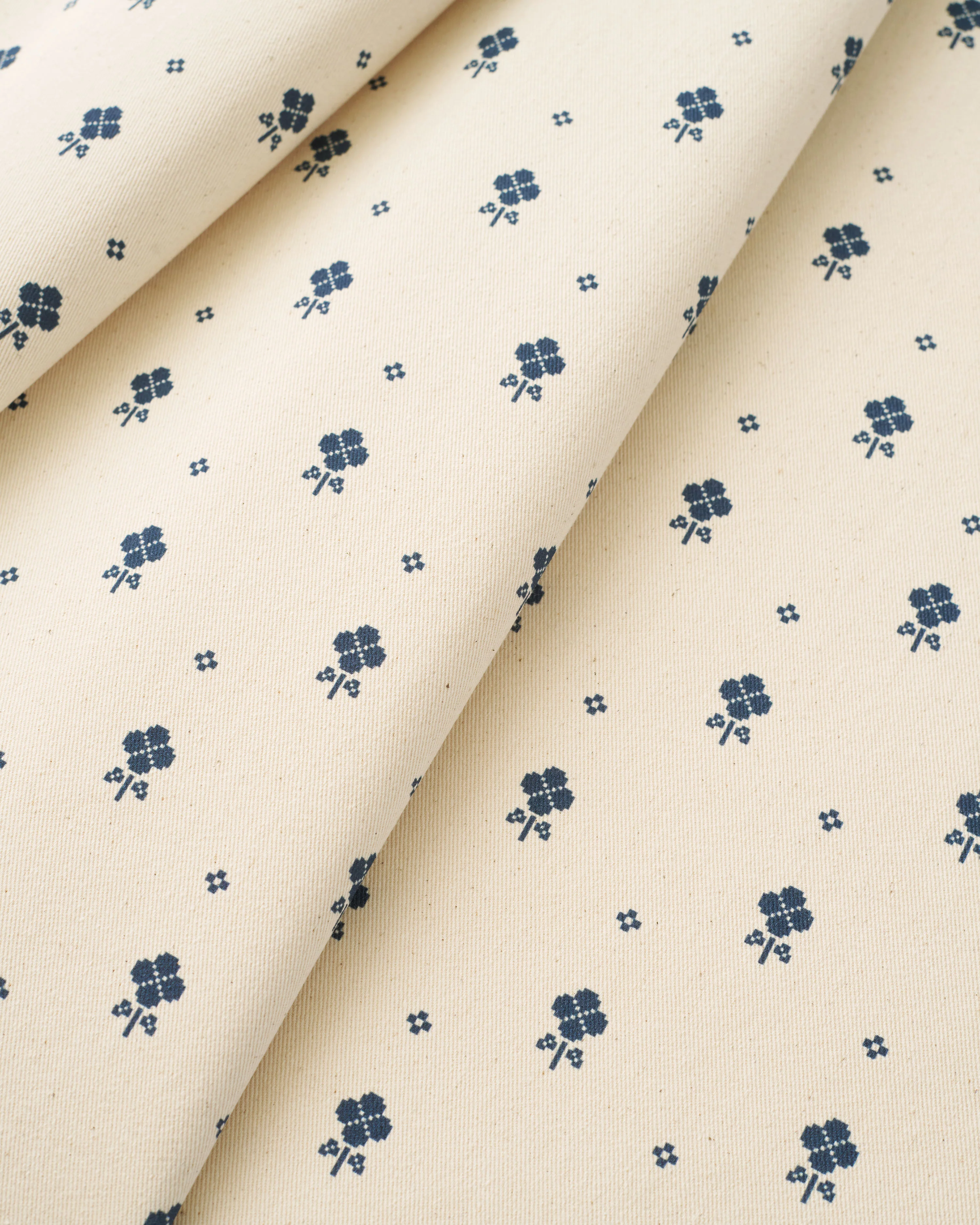 Natural Pixel Flower Printed Cotton Twill - Image 2