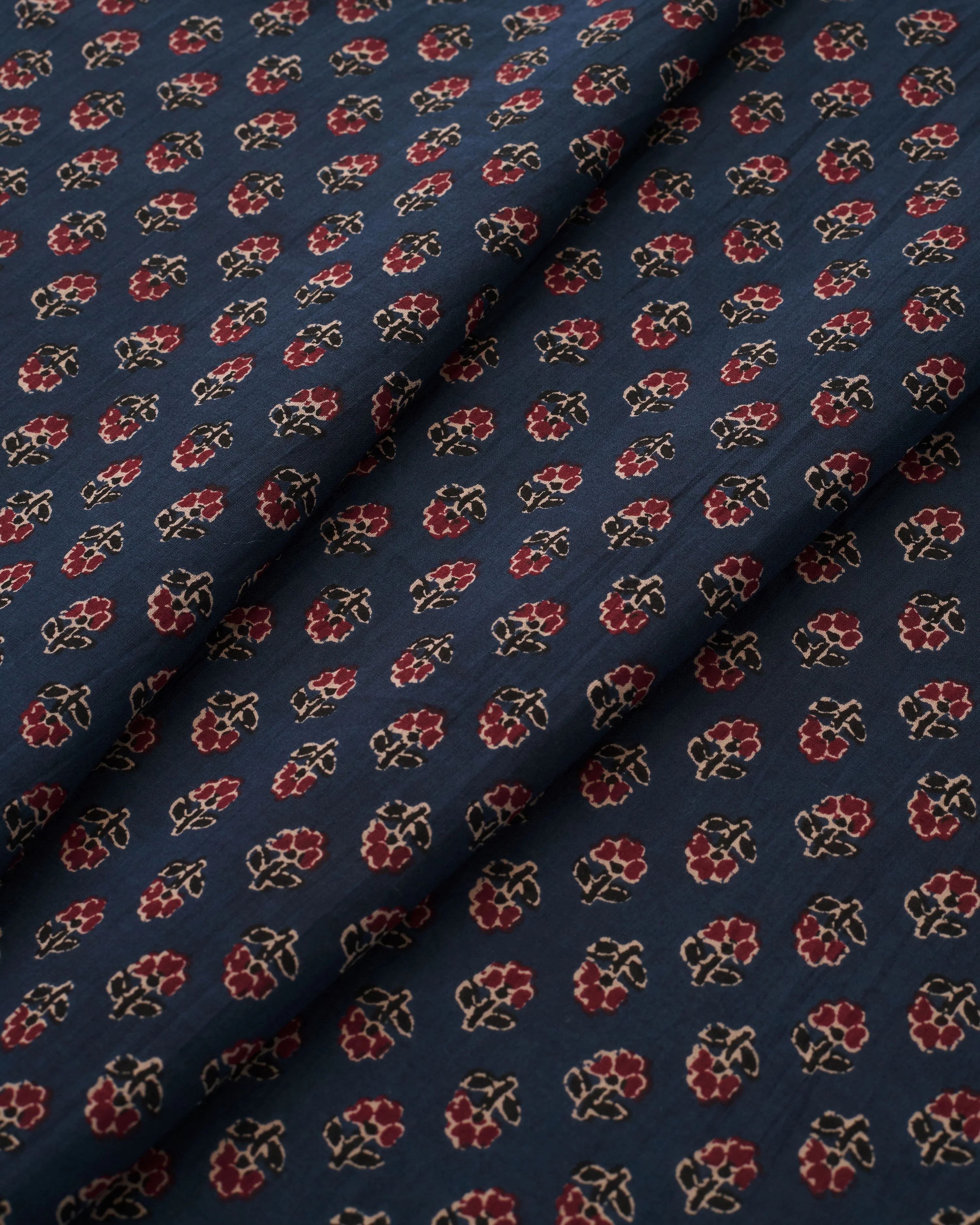 Navy and Red Mini Bloom Block Print Cotton - Image 2