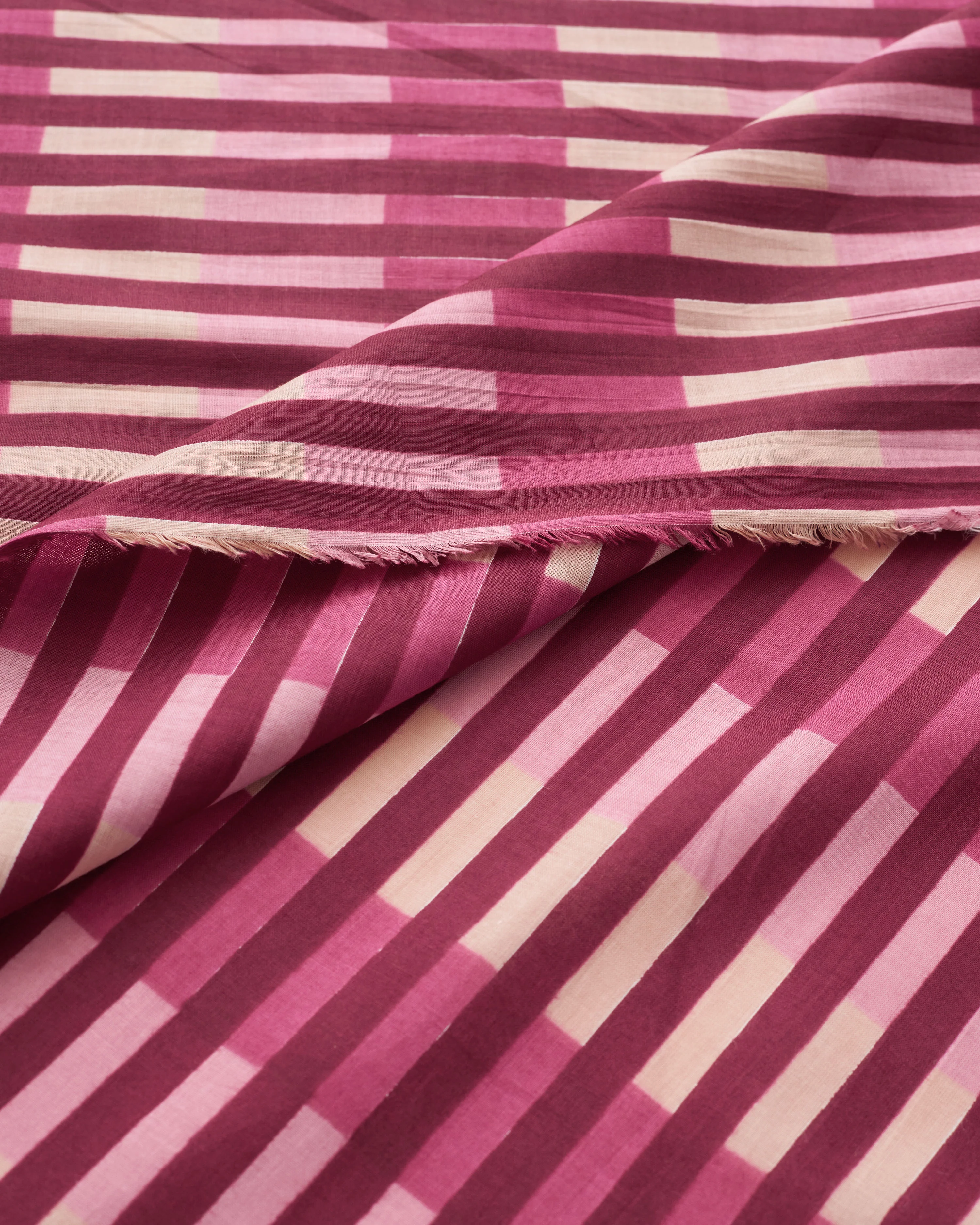 Raspberry Multi Stripe Block Print Cotton - Image 4