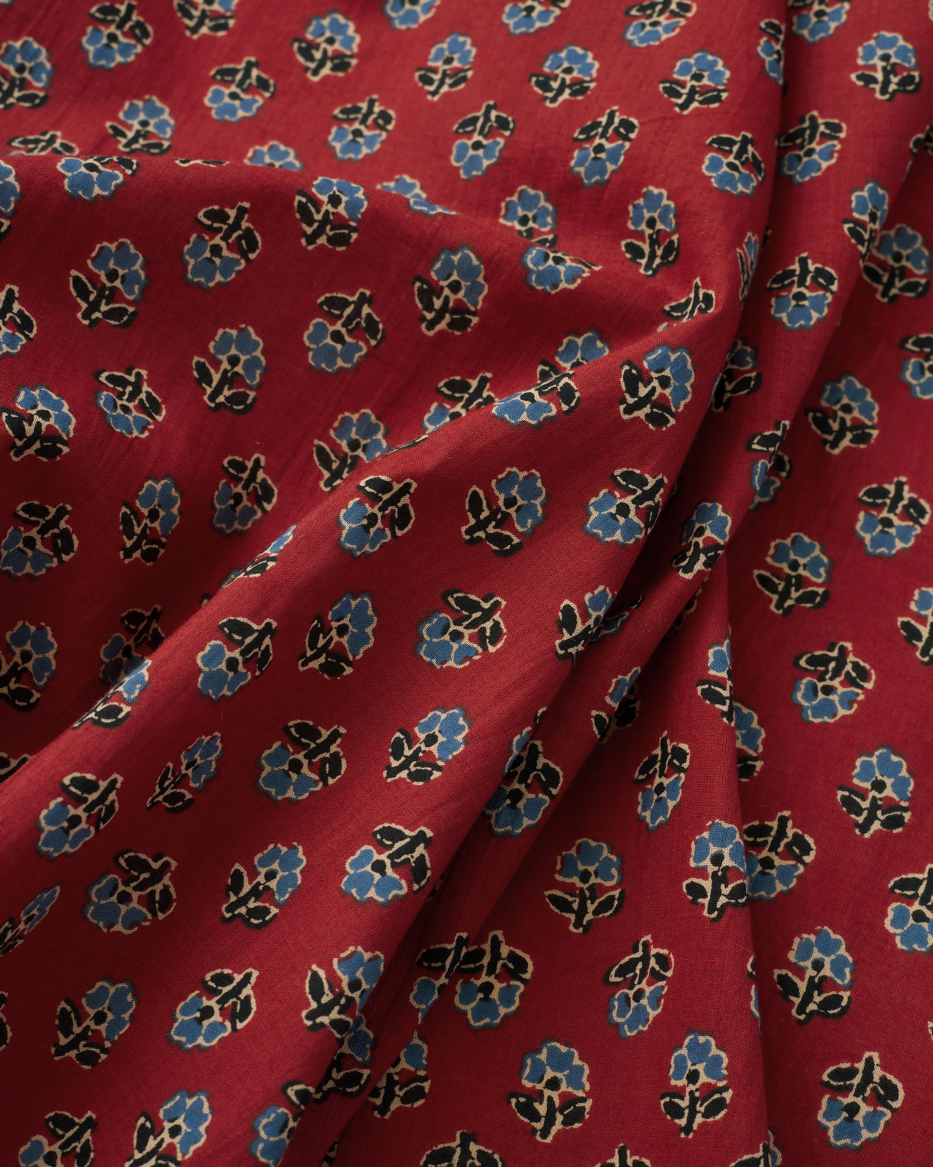 Red and Blue Mini Bloom Block Print Cotton